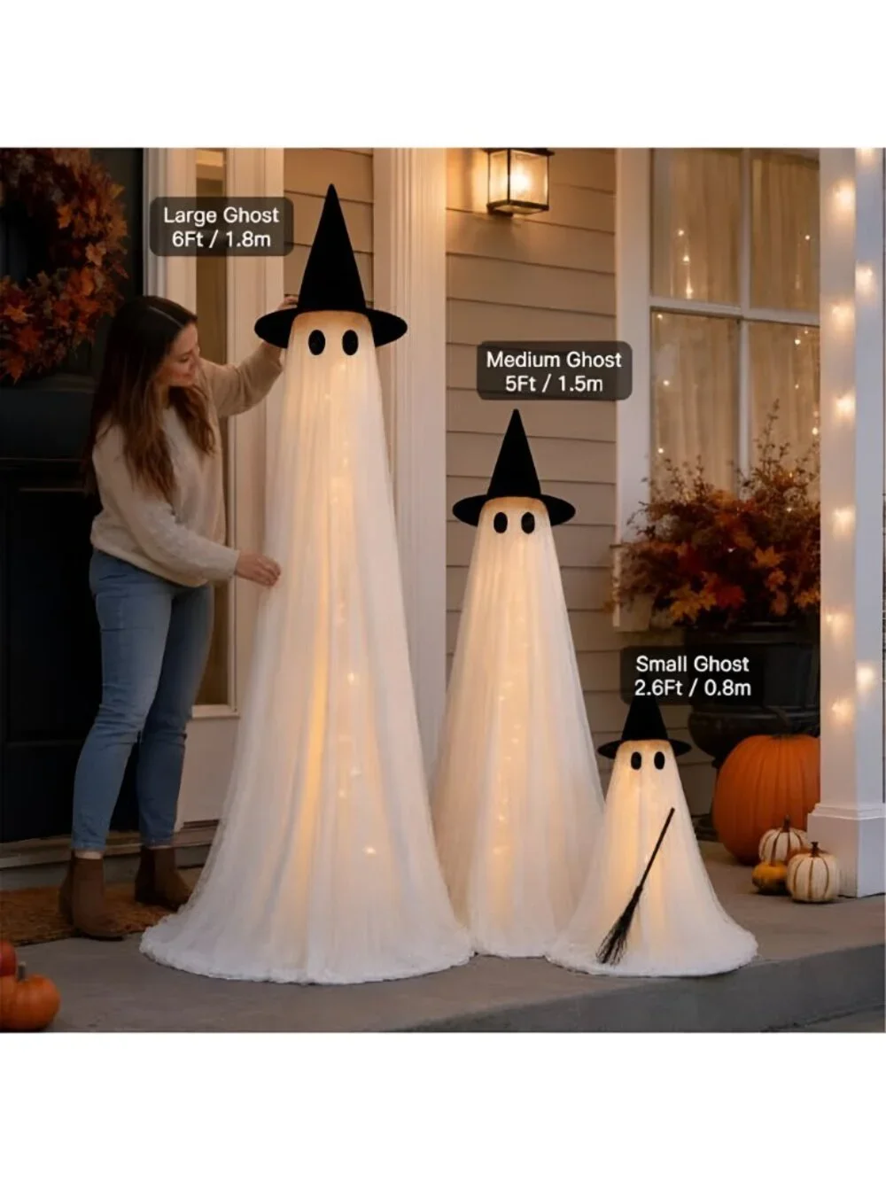Halloween Decorations Outdoor 3 Pack Lighted Ghost-Family with Timer Remote